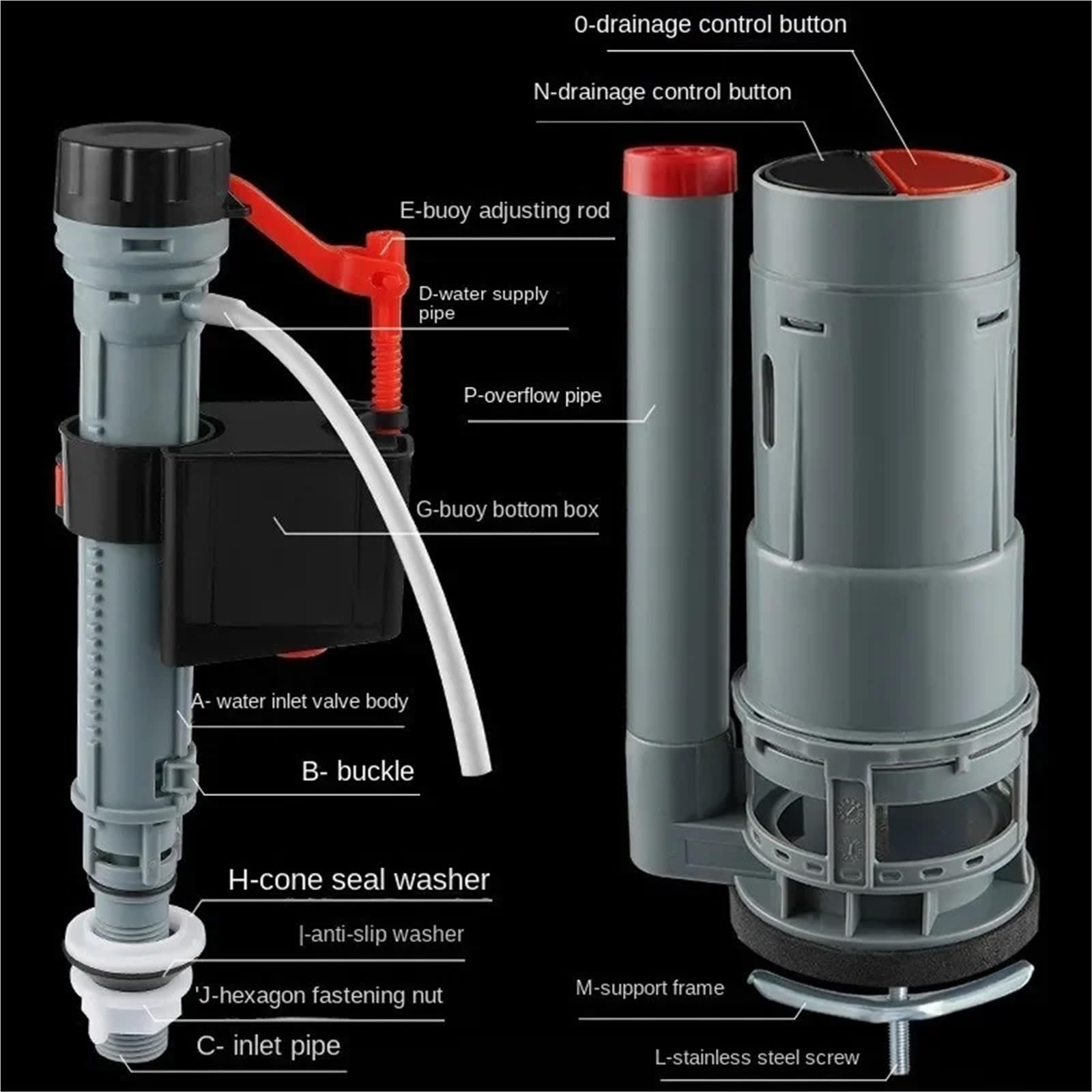 Mecanismo de descarga para WC Toilet Water Tank Repair Fittings Set Cistern Dual Flush Valve with Push Button Closestool Outlet(24cm)