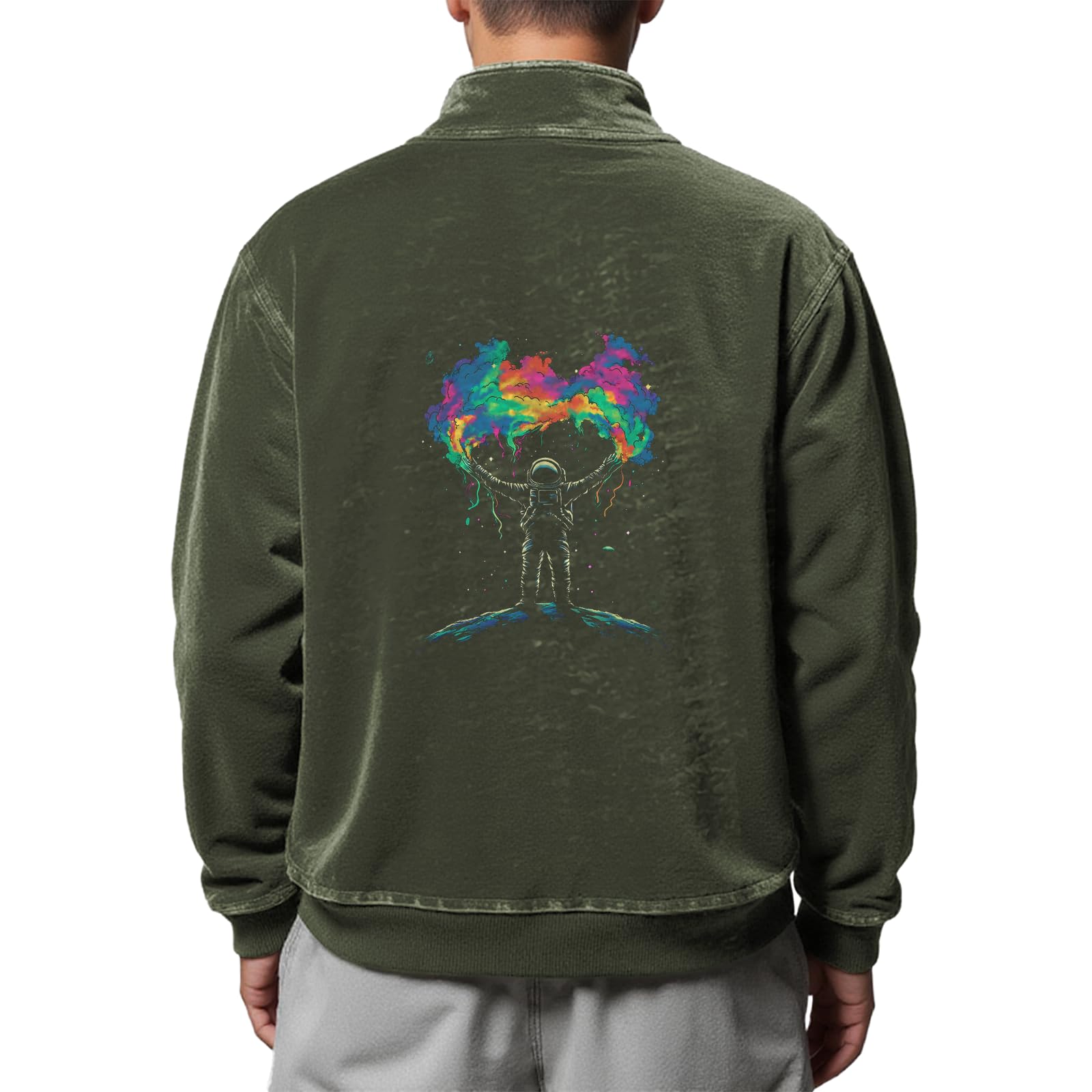 domirica Men's Quarter Zipper Sweatshirts Novelty Pattern Print Long Sleeve Hoodies Plus Size Fall Pullover Tops