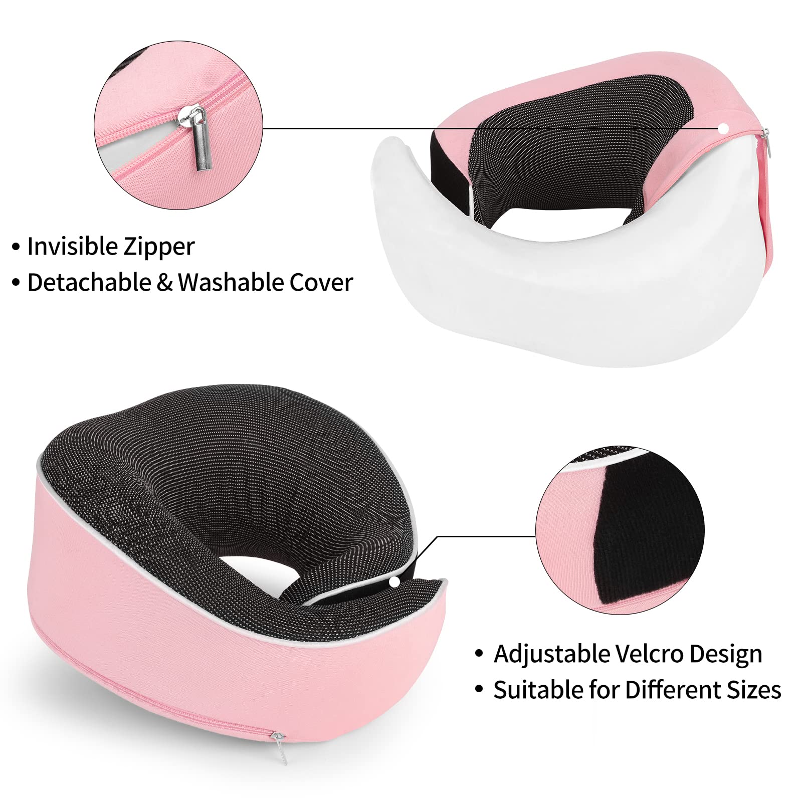 AYhome Travel Pillow, Memory Foam Neck Pillow for Travel, Portable Flight Pillow for Neck Support, Travel Neck Pillow for Airplane Train with Eyemask and Earplugs(Pink)