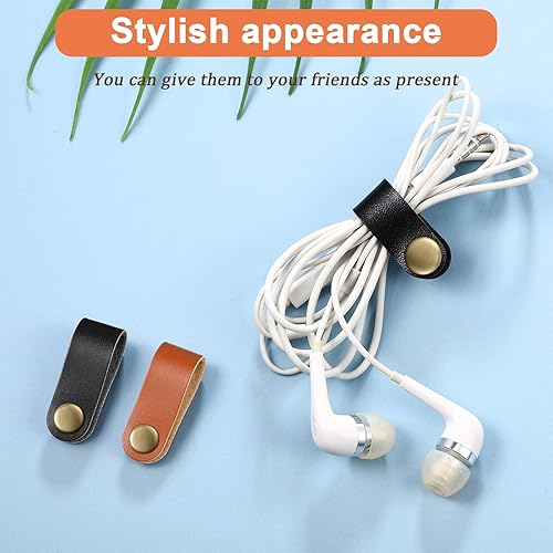 Miniatura 5 de 52 correas de cable de piel sintética, organizador de cables de audífonos, soporte portátil de cuero sintético hecho a mano, para cables de