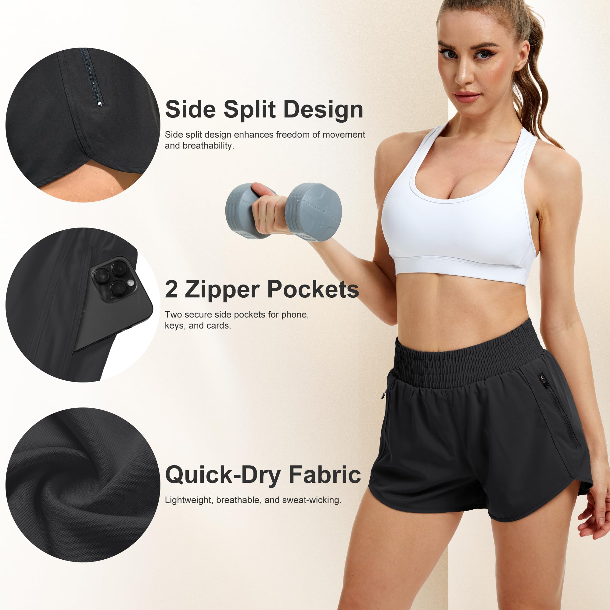 CE' CERDR Sportliche Workout-Shorts für Damen, hohe Taille, elastische Laufshorts mit Taschen, für Fitnessstudio, Freizeit