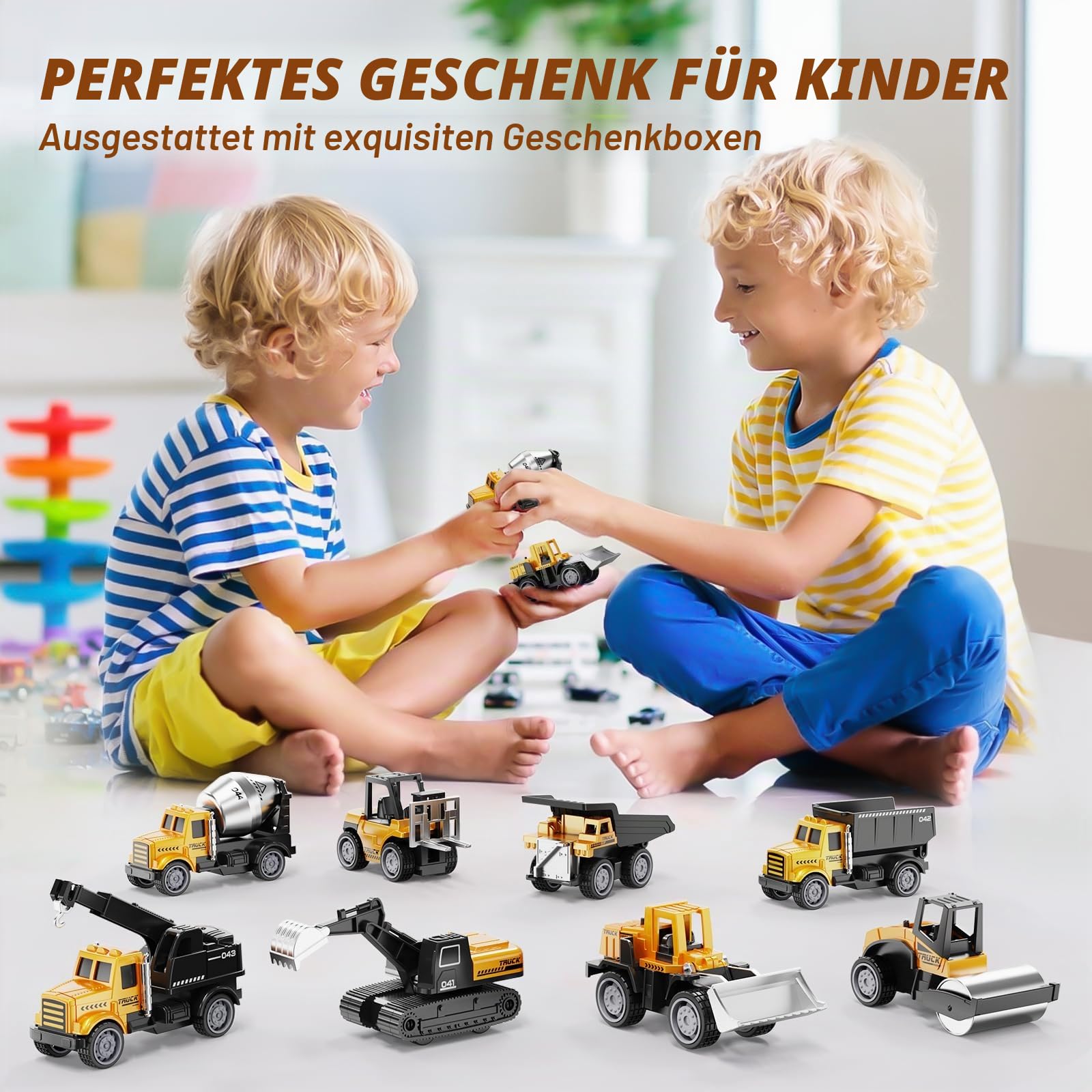 HONGTUO Baustellen Fahrzeuge Metall Kunststoff Bagger Spielzeugautos Transporter Kinderspielzeug für Kinder 3 4 5 Jahren，Geschenk Set 8-teilig