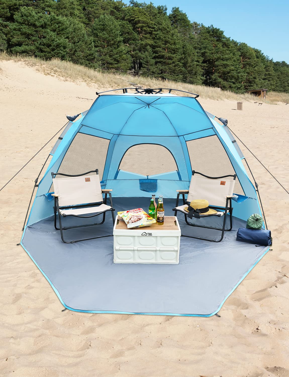 Glymnis Namiot plażowy dla 4-5 osób, duży rozkładany namiot plażowy dla dorosłych, automatyczny namiot plażowy na zewnątrz, przenośny, ochrona przed promieniowaniem UV, schronienie przed słońcem,