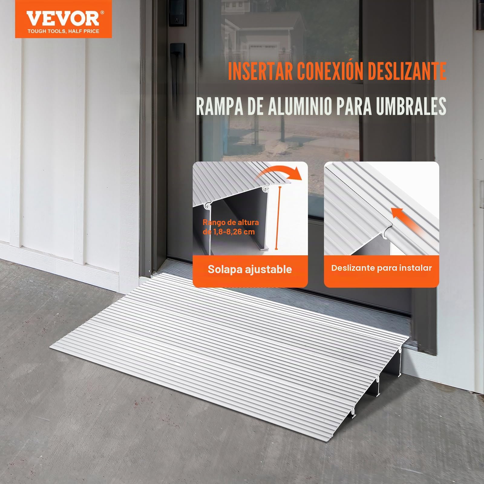 VEVOR Rampa de Umbral Altura de 7,6 cm, Rampa de Aluminio para Bordillos Entrada, Capacidad de Carga de 362,8 kg, Rampa Modular Ajustable de Aluminio para Sillas de Ruedas, Scooters, Sillas Eléctricas