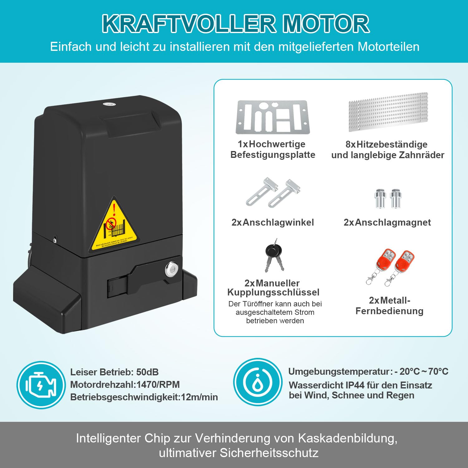 Sonnewelt Azionamento scorrevole da 370 W, set apriporta da garage con 2 telecomandi, lunghezza cancello 12 m, 8 cremagliera in acciaio, apriporta fino a 800 kg, automatico per hotel, fabbrica