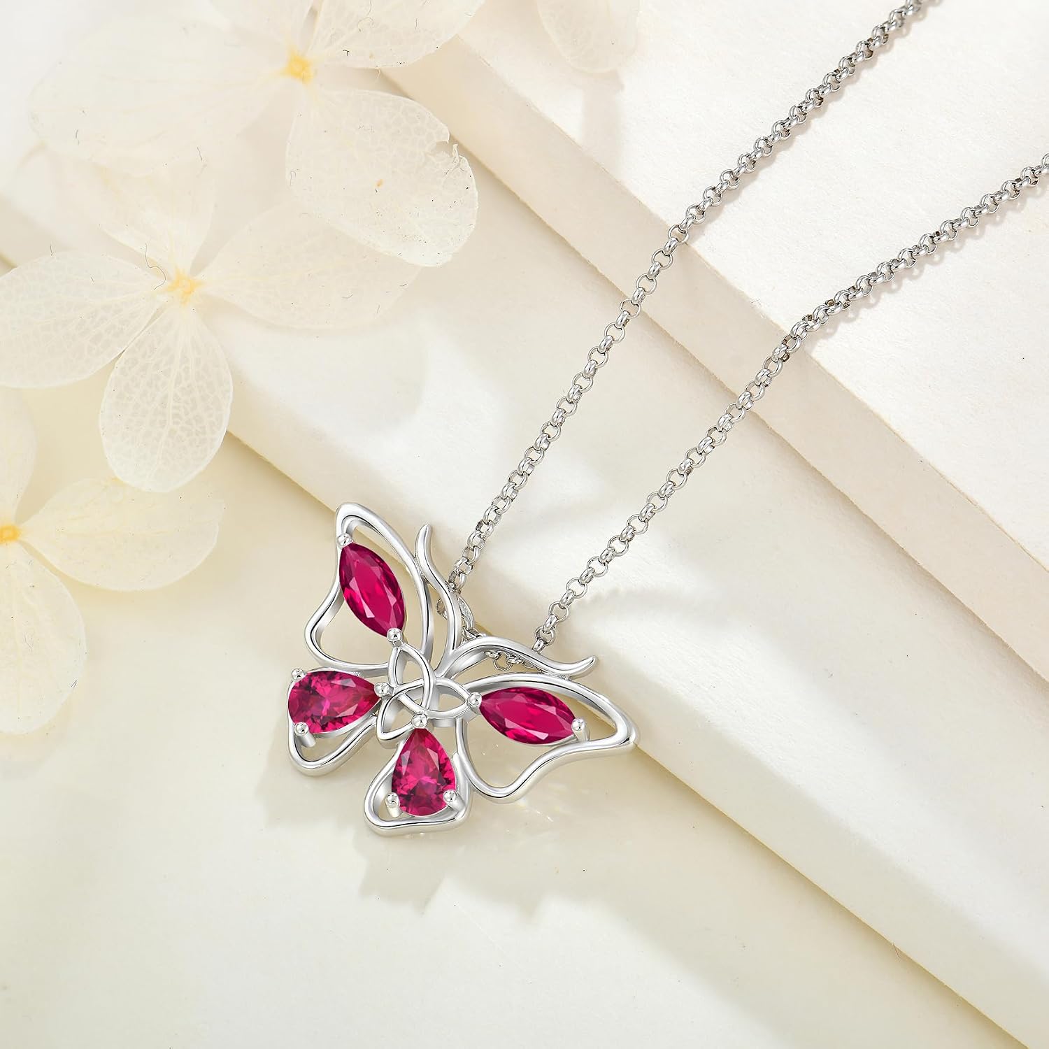 JO WISDOM Butterfly Necklaces for Women 925 Sterling Silver Celtic Knot 5A Cubic Zirconia Birthstone Pendant Jewelry Anniversary Birthday Christmas Gifts for her