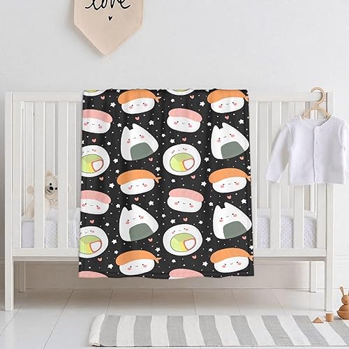 Vista 24 de Manta de sushi para regalo, manta de franela ultra suave y acogedora, manta de forro polar ligera y mullida, manta de felpa cálida para sofá, cama