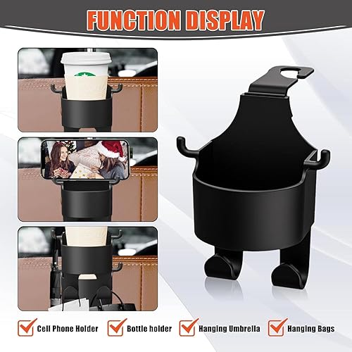 Miniatura 4 de 2 portavasos para reposacabezas para asiento trasero, portavasos multifuncional para automóvil con gancho para bolso, ajuste universal, organizador