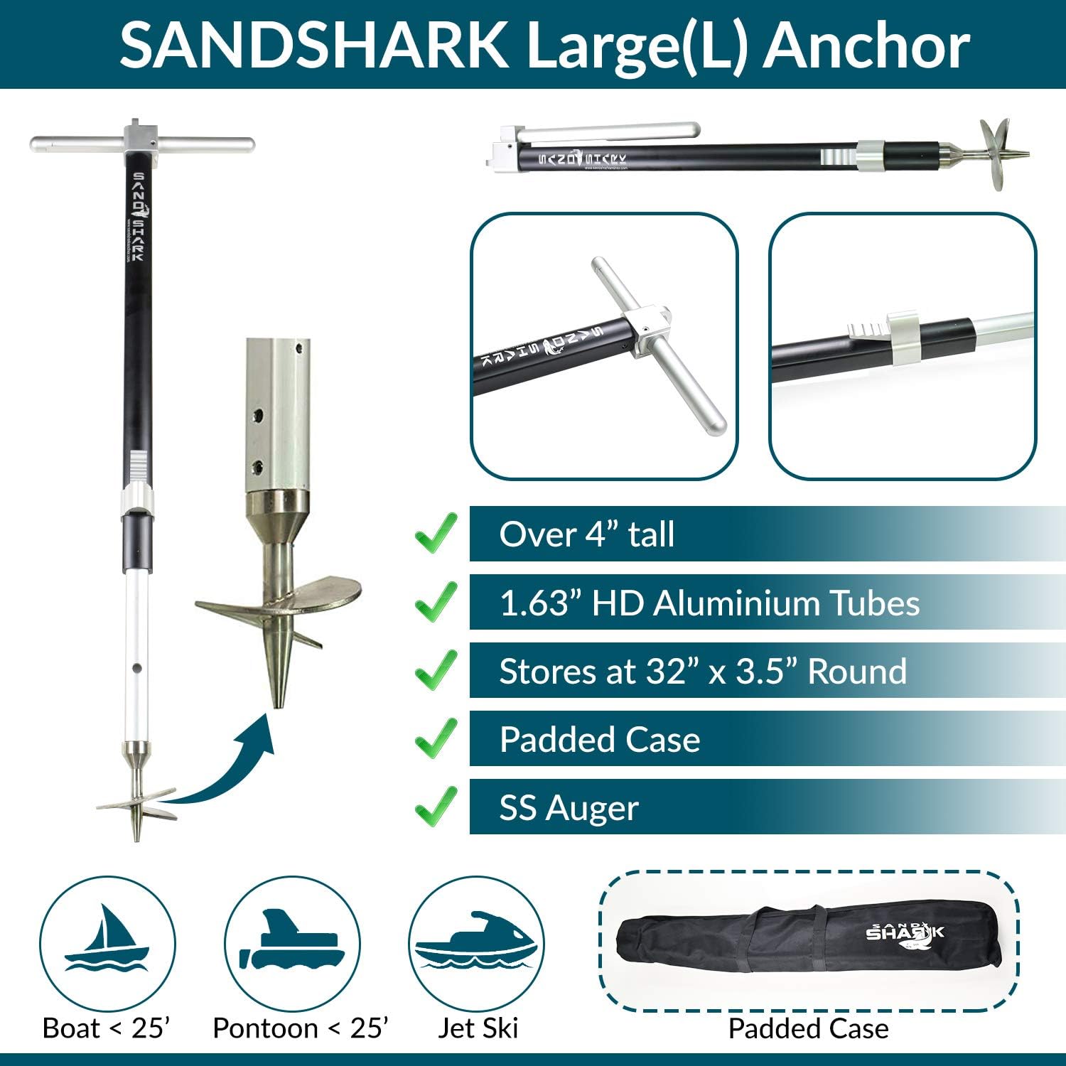 Get Popular Offer Ultimate Large Boat Sand Anchor by SandShark. Adjustable, Folds Up for Compact Storage. Screw Auger Design Holds & Protects Boats and Pontoons. Secures in Shallow Water, Beach, Sandbar w/Case