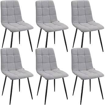 WAFTING Dining Room Chairs Set of 6 Upholstered High Back Linen Design Dining Chairs with Metal Base for Dining Room Living Room Kitchen Bedroom and Reception Room Grey