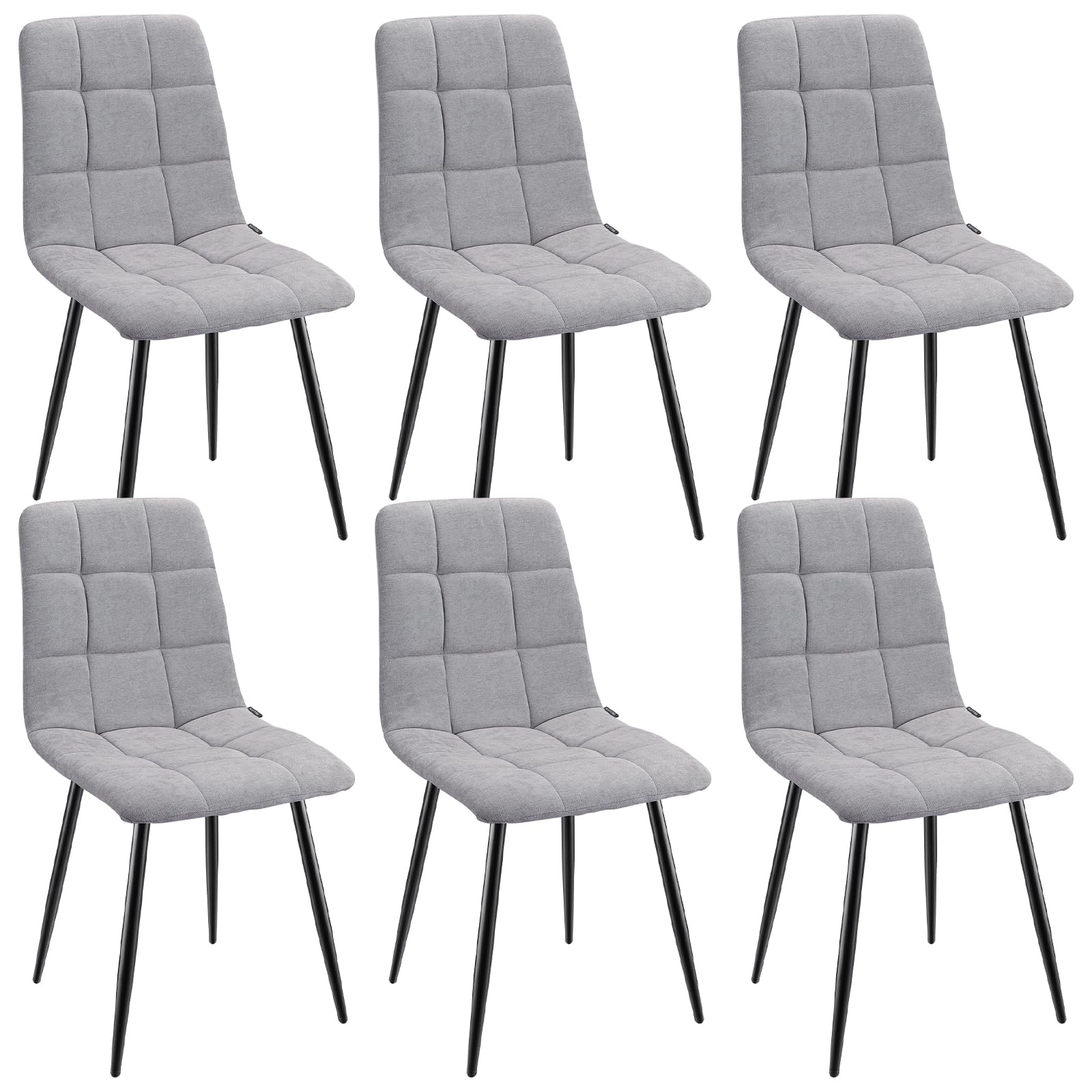 WAFTING Juego de 6 Sillas de Comedor Tapizadas con Respaldo Alto y Diseño de Lino, Sillas de Comedor con Base de Metal, para Comedor, Salón, Cocina, Dormitorio y Sala de Recepción, Color Gris