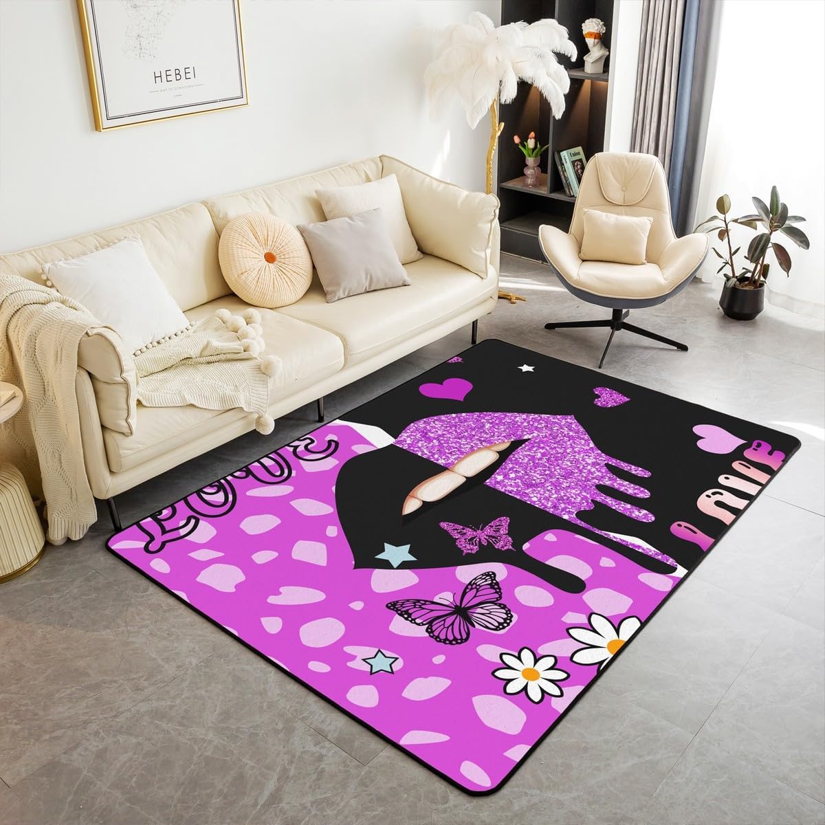 Manfei King and Queen Area Rug Her and His Crown Floor Mats Rugs for Lover Couple Room Decor, Grey Black Gold Decorative Rug for Living Room, Absorbent Carpets, 3'x5'