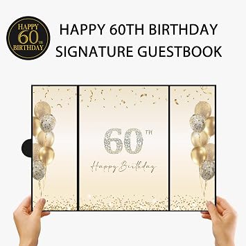 DARUNAXY Black Gold Happy 60th Birthday Alternative Signature Guest Book | 60th Birthday Party Decorations for Men Women Cheers to 60 Years Old Gifts 60 Birthday Signing Card Board Party Supplies