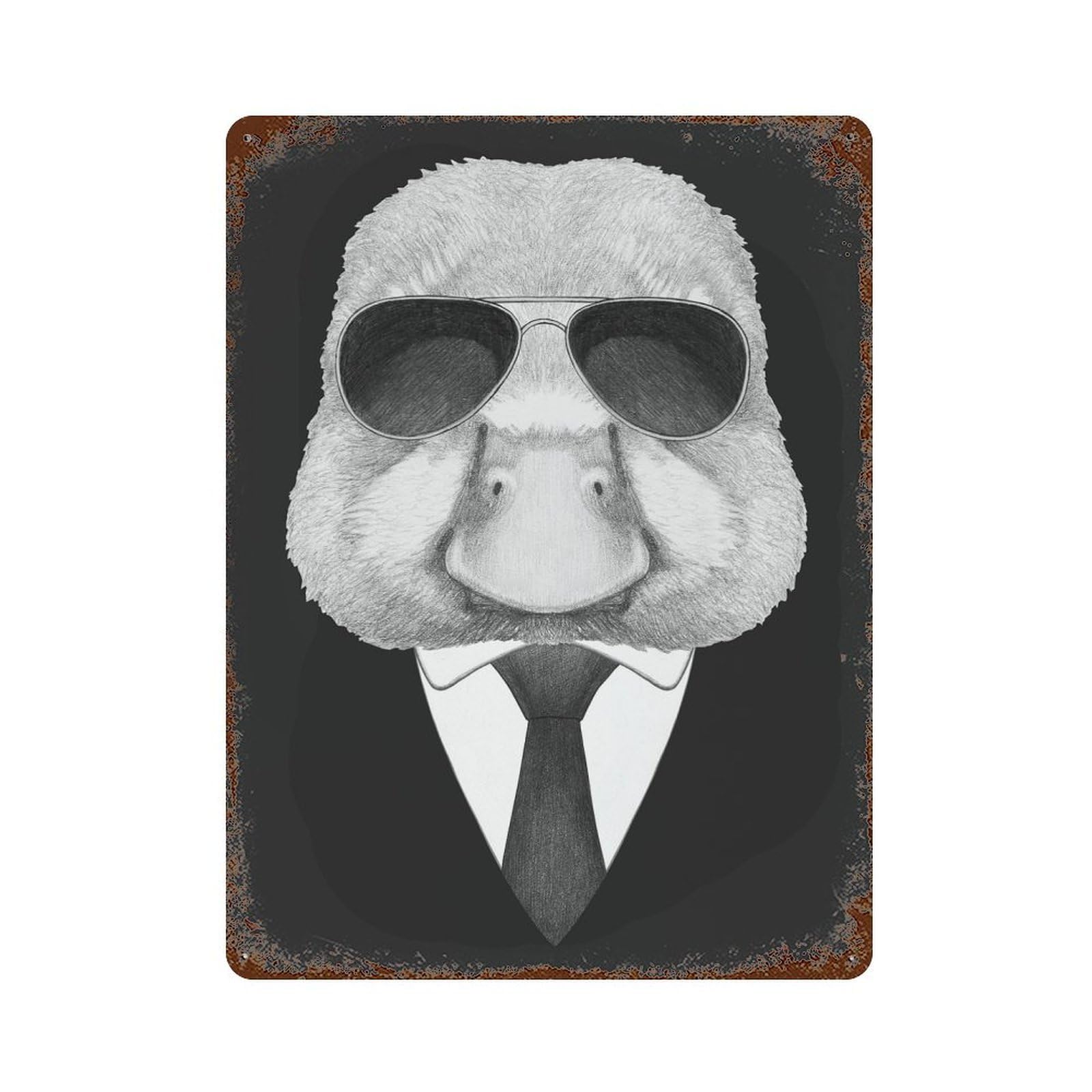 Rust Effect Portrait of Duck in Suit Vintage Rust Metal Sign 15.7"x11.8", Farmhouse Wall Decor for Farmhouse, Kitchen And Entryway Decor
