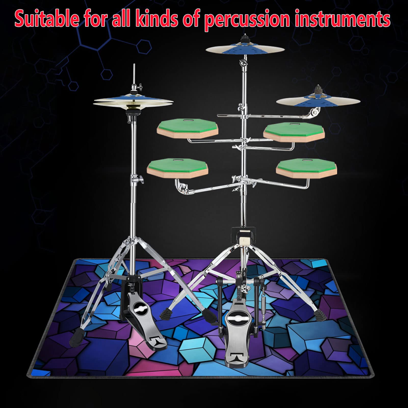 Alfombra para Batería Tambor Alfombra Acusticas Alfombrillas Insonorizada Antideslizantes para Baterías electrónicas Caja Bombo Baterías acústico Tambor Instrumentos Musicales (80CM - 200CM)
