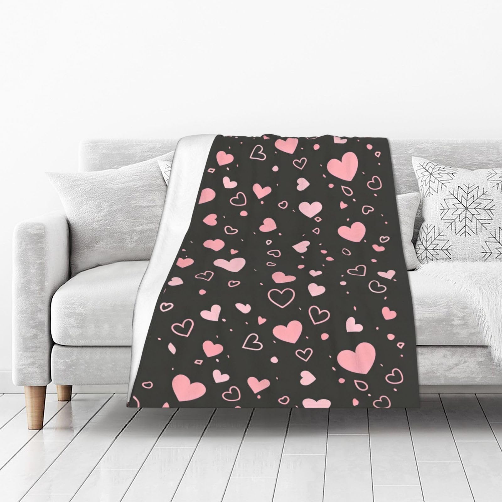 DUYIOKH Pink Heart Print Thick Throw Blanket, Blanket for Couch Bed Warm Travel Blanket for Camping Movie Night