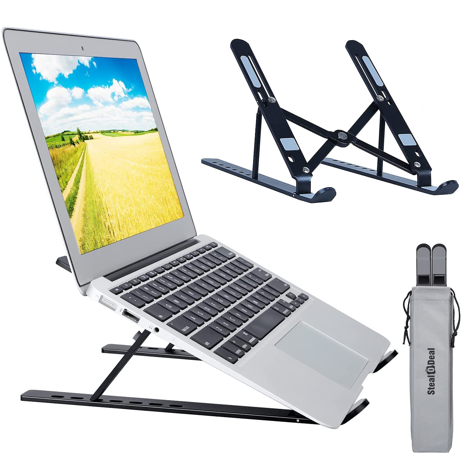 Stealodeal 7 Angles Adjustable Foldable Laptop Stand Black Compatible with MacBook, HP, Dell, Lenovo & All Other Notebook (B09HQXFJJ4) Amazon Price History, Amazon Price Tracker