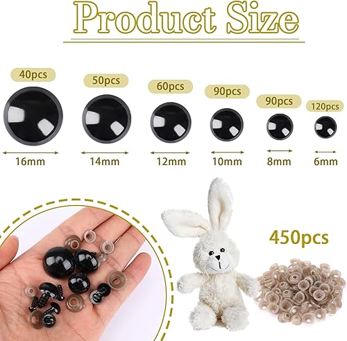 Miniatura 2 de UPINS 900 piezas de ojos de seguridad de plástico negro de 0.23 a 0.63 pulgadas con arandelas para manualidades de animales de ganchillo, proveedor