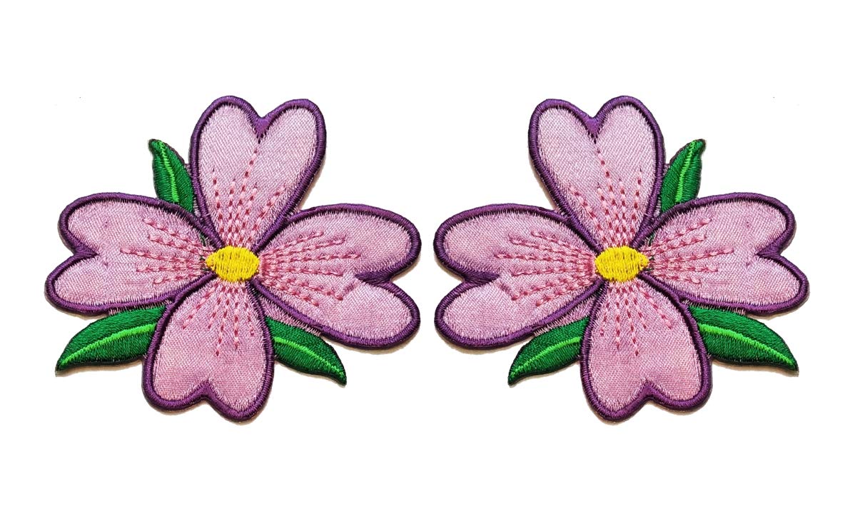 Nipitshop Patches Purple Flowers Cherry Blossom Embroidered Sew On Applique Floral Lace Patch Milk Fiber Sewing Trims Clothes Wedding Dress Craft DIY