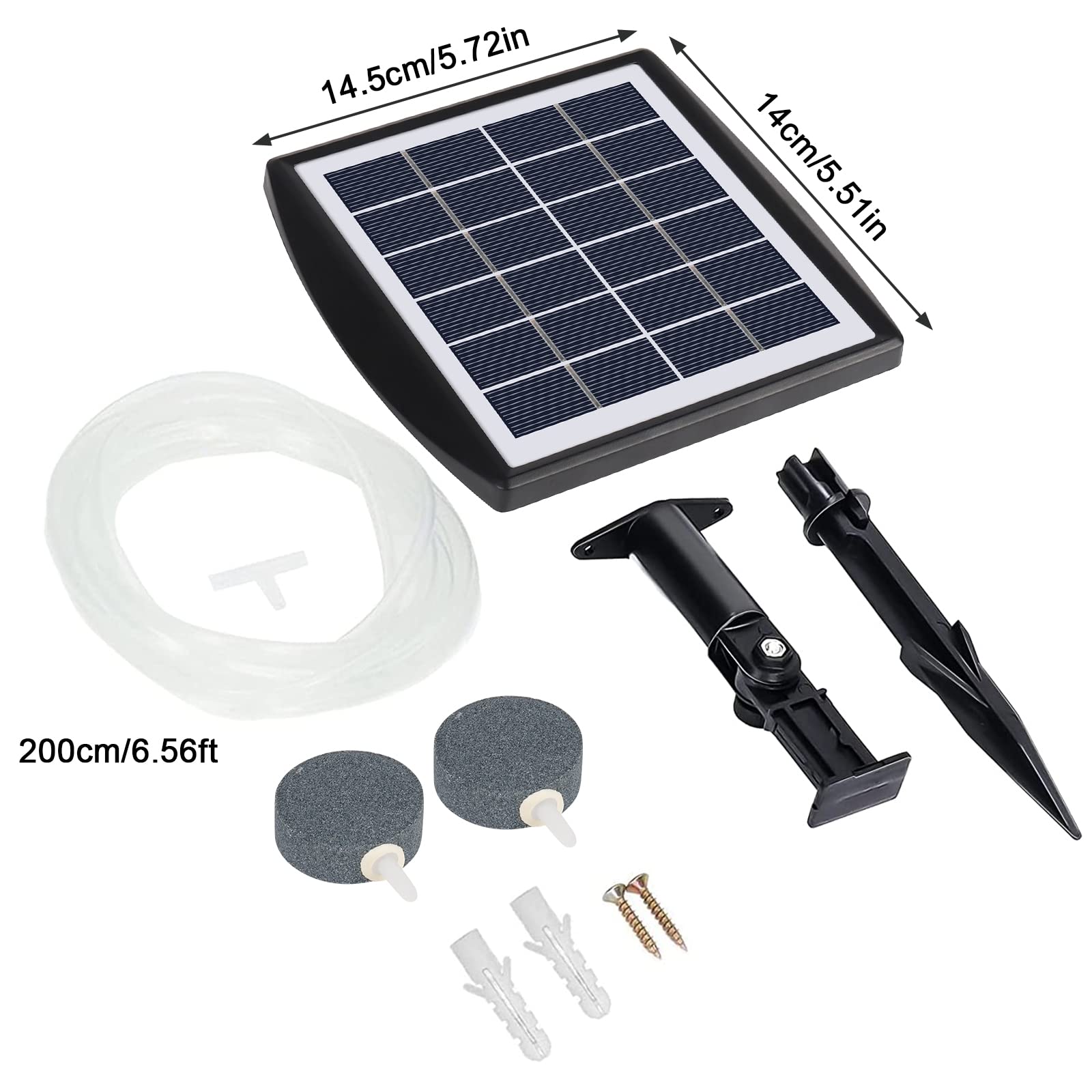 Pompa tlenu solarnego 2 W do stawu i akwarium, tlen 2200 mAh z kamieniem powietrznym i wężem