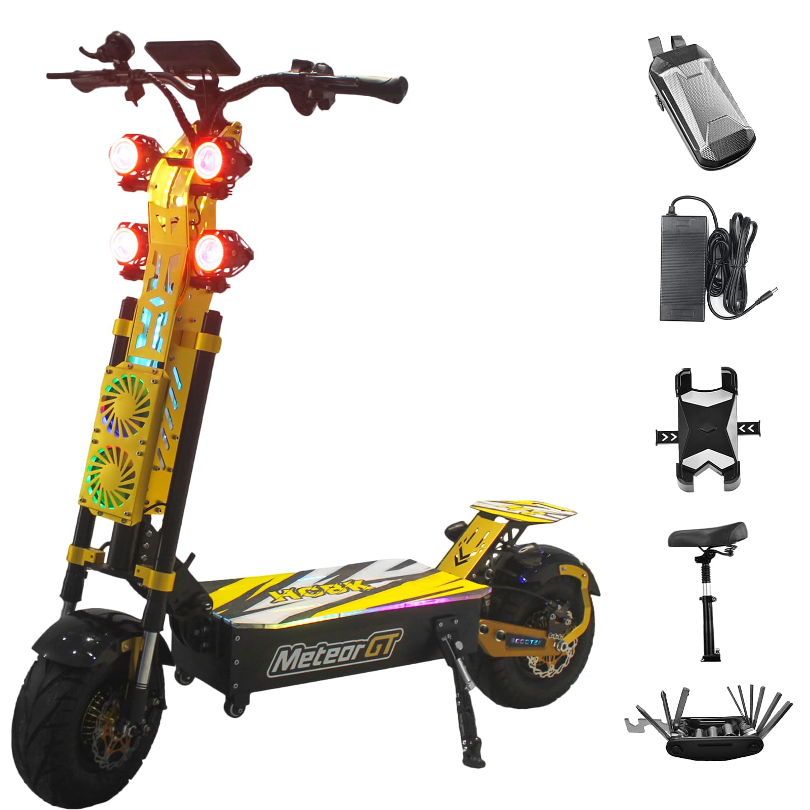 72V 40AH 10000W Foldable Dual Motor Electric Scooter for Adults with Seat 68MPH 95-Mile Range 13 Off-Road Tires