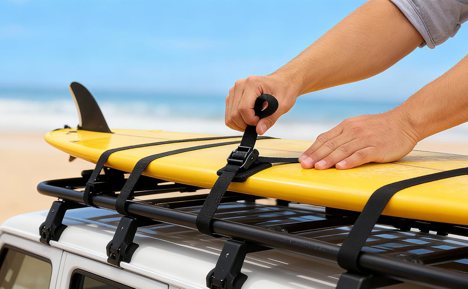 Kayak Straps for Roof Racks 4-Pack 16.4FT Heavy Duty Cam Buckle Tie Downs with Thick Sponge Pads, Lashing Straps for Canoe SUP Surfboard Motorcycle Boat Trailer Cargo Securement (1" x 16.4FT) - Image 5