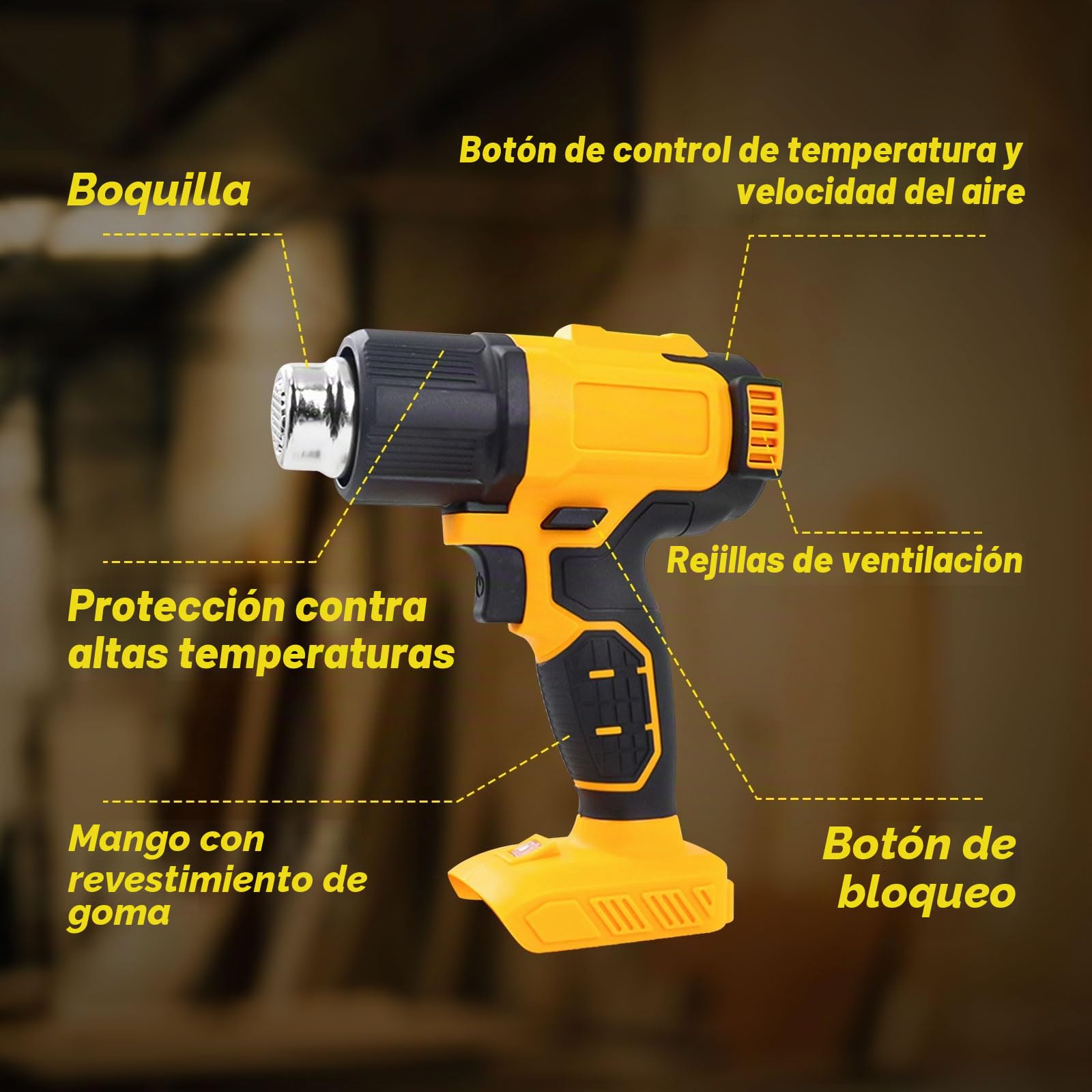 Pistola de calor inalámbrica para batería Dewalt de 20 V, pistola de aire caliente inalámbrica con 5 boquillas, 2 ajustes de temperatura máxima de 550 °C para tubos termorretráctiles, envoltura de