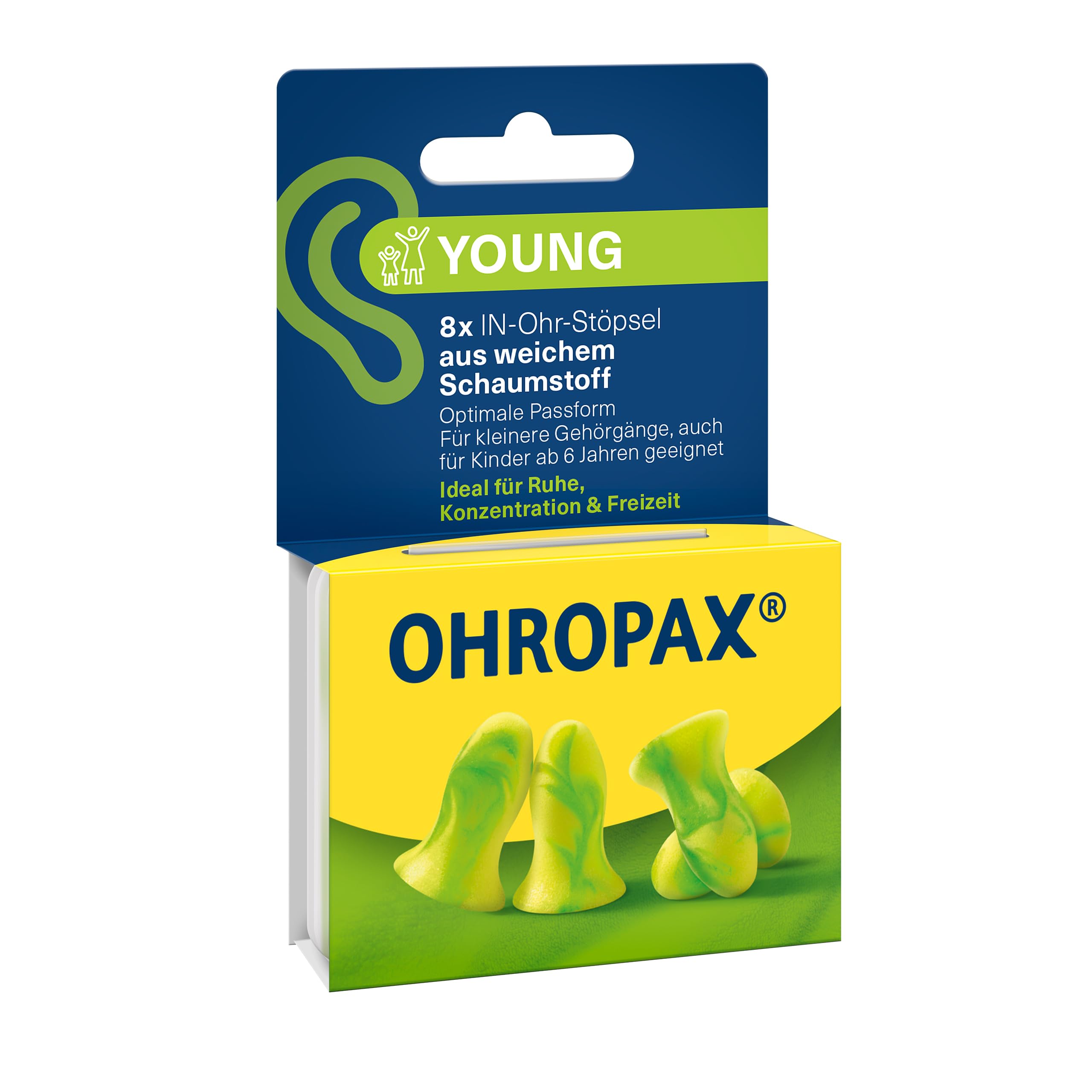 OHROPAXYoung Earplugs - For Ears with Smaller Ear Canals - Soft Foam In-Ear Plugs - Sound Insulation Value SNR 35dB - Ideal for Rest, Concentration and Leisure - Pack of 8