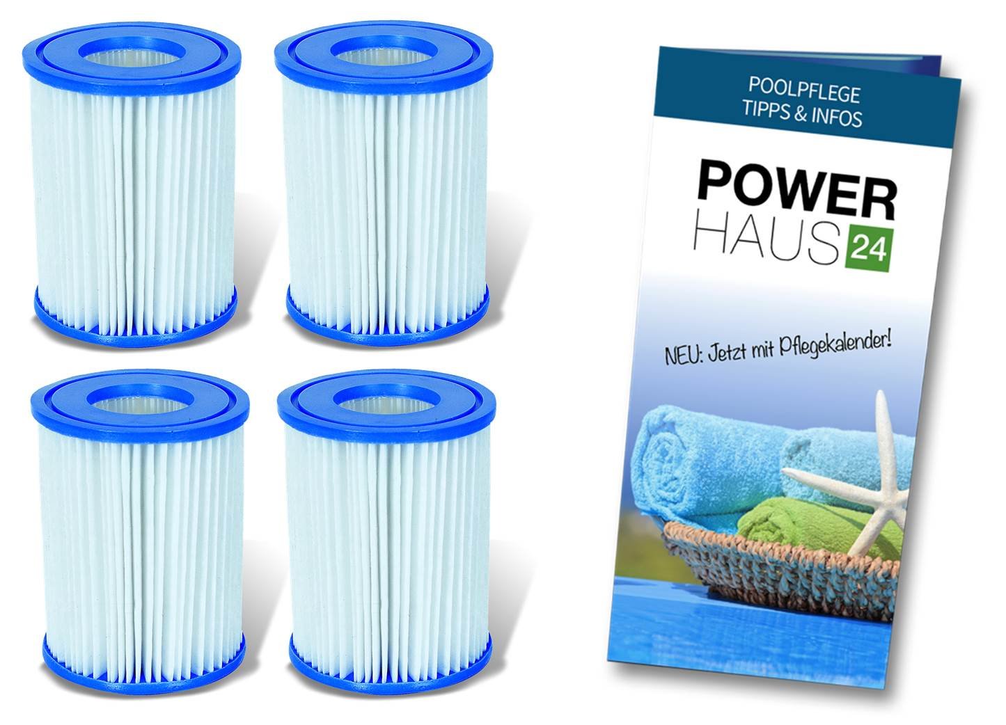 Bestway 58094 Filterkartusche Große II, 2 x Doppelpack (4 Kartuschen) mit POWERHAUS24 Pflegefibel! - Auch für Intex® geeignet