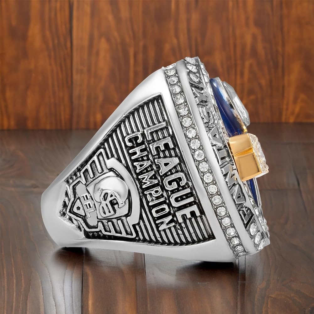 Bague de Championnat de Football Fantasy 2025 avec boîtes en Bois Bagues de Champion FFL Vitrines de Souvenirs de la Ligue de Rugby Ornements de vitrine Cadeaux pour ami Fan