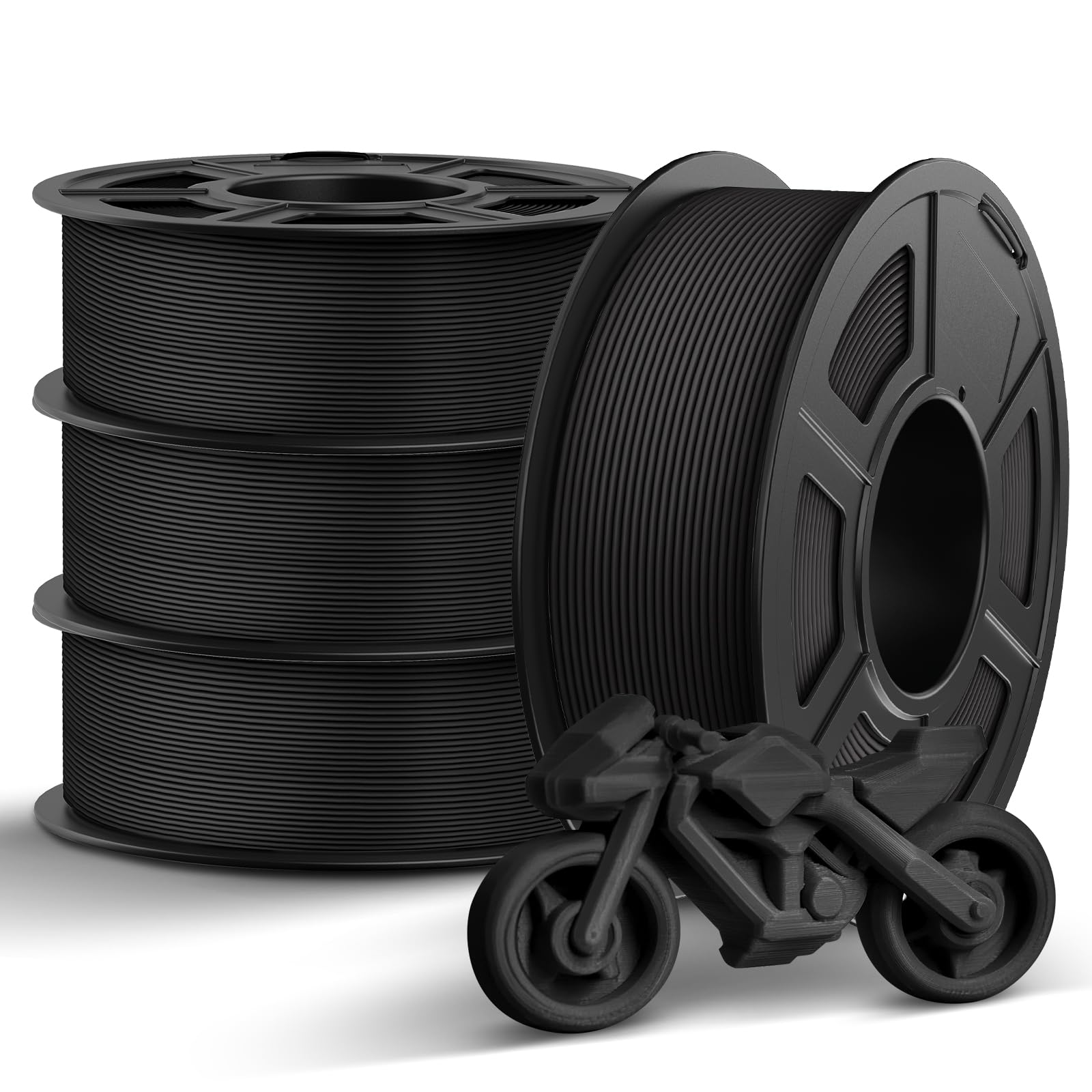 TECBEARS Mate PETG Filamento 1,75 mm 4KG Negro, PETG de Alta Velocidad 30-600mm/s, Fuerte Tenacidad, +/- 0.02 mm，4 Carretes, 1 kg por Carrete (Mate Negro*4)