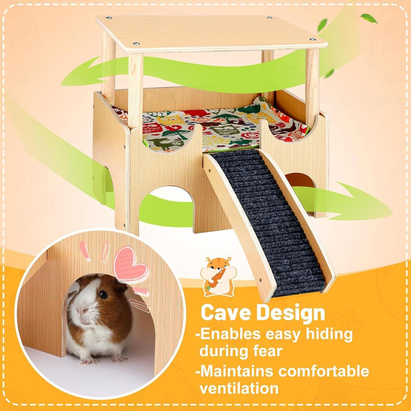 Casa di criceto in legno, Canca Chinchilla Casa di legno a doppio strato di | Piccoli giocattoli per animali decorazioni habitat con per conigli, furetti, gerbilli e altri piccoli animali dome
