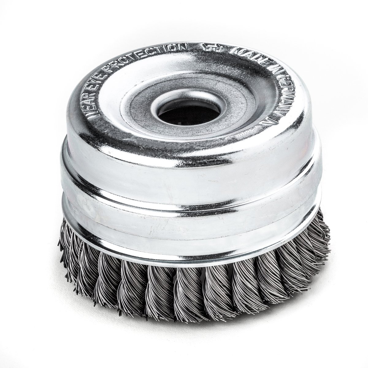 Lessmann Zopf-Topfbürste mit Stützring 125 mm 32 Z STH glatt 0,50 mm Bohrung 22,2 mm, 487211