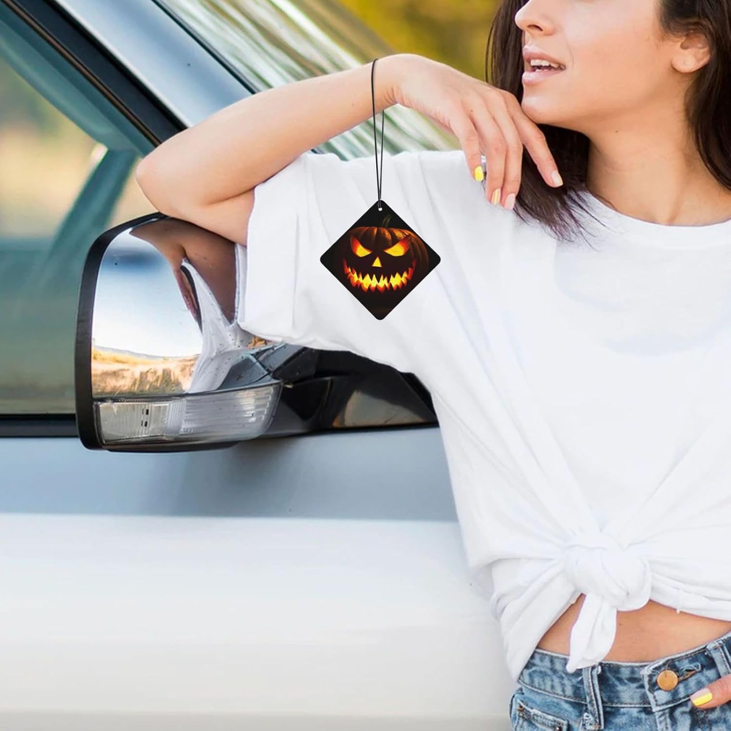 Car Air Freshener 24 PCS Grimace Pumpkin Lantern Hanging Car Air Fresheners Auto Interior Decor Card Freshener Strong Scented Card Lavender Cars Scents for Office Bedroom Close Drawer Square