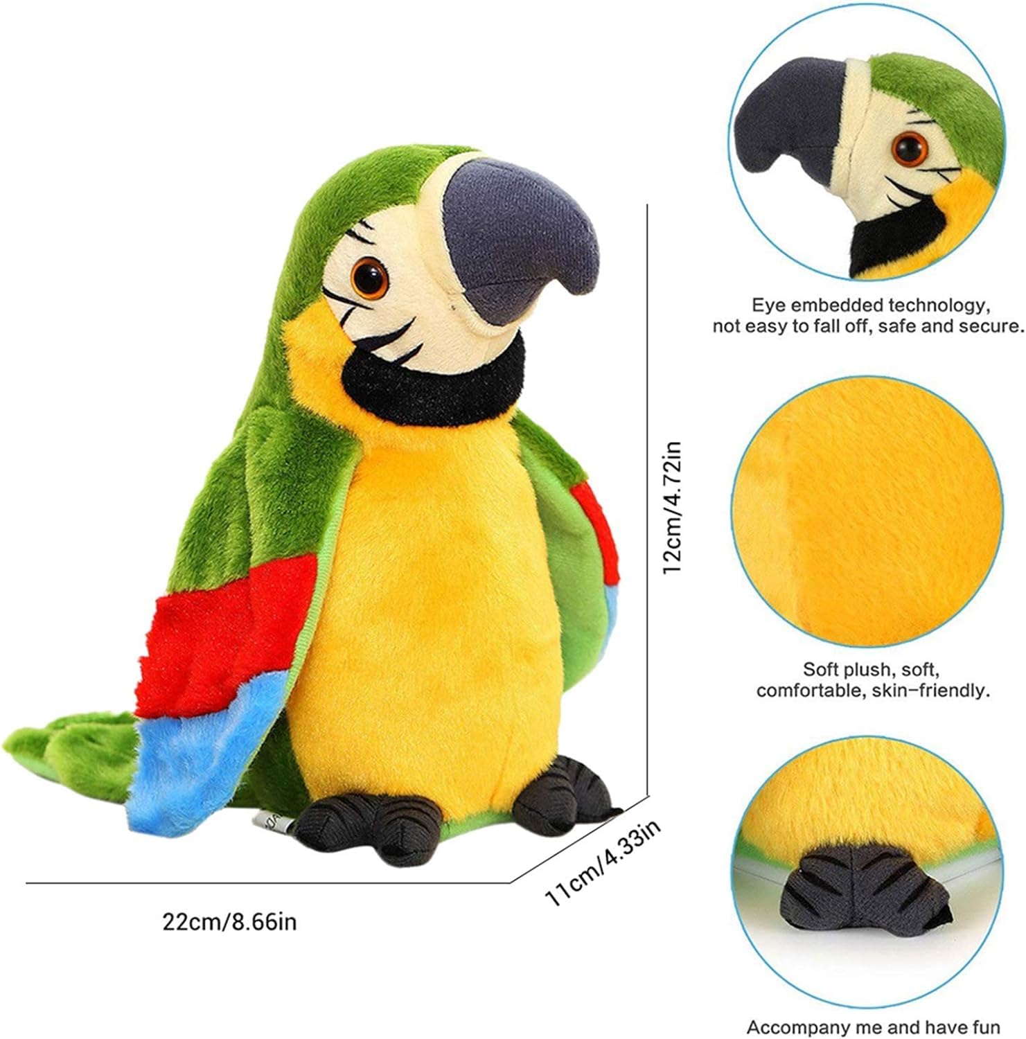 WEofferwhatYOUwant Pappagallo Parlante Interattivo in Peluche – Ripete la Voce in Qualsiasi Lingua con Becco e Ali Mobili – Giocattolo Educativo per Bambini 2+ Anni, Regalo Divertente per Tutti