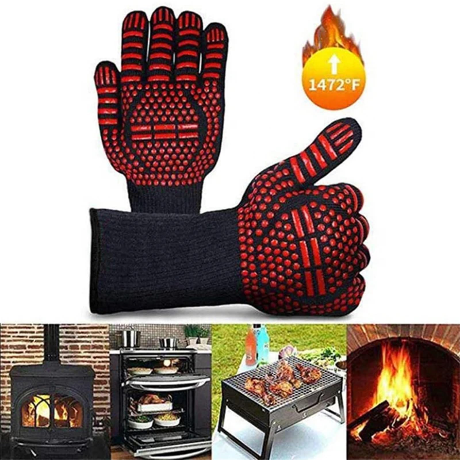 1/2pc Guanti da forno antiscivolo ignifughi resistenti al calore estremo barbecue Per Grigliare(Red women 2pc)