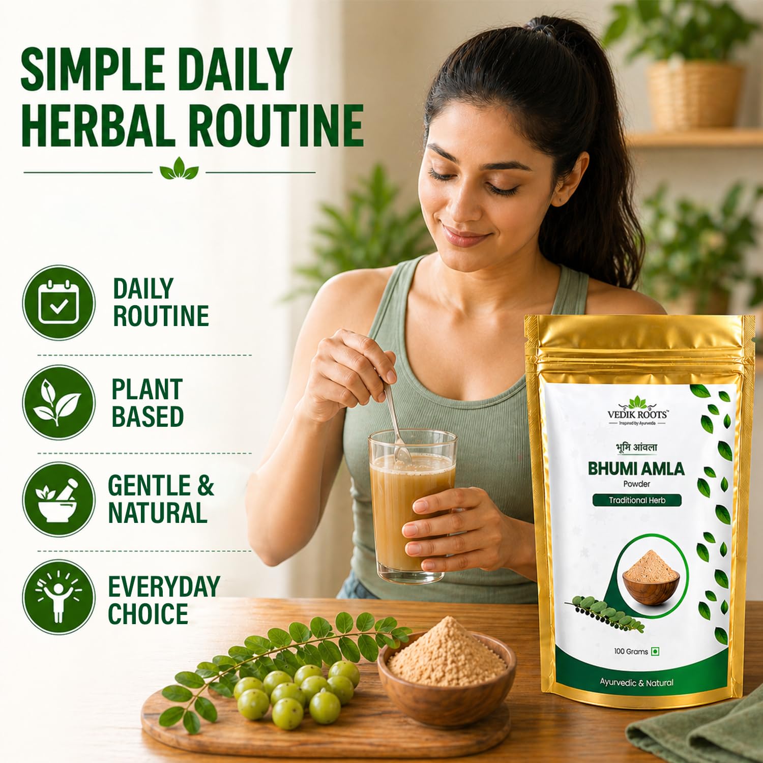 Vedikroots Bhumi Amla Powder/Churn - Organic And Pure Ingredient Extract For Healthy Liver Functioning And Digestive Strength Enriched With Essential Nutrients