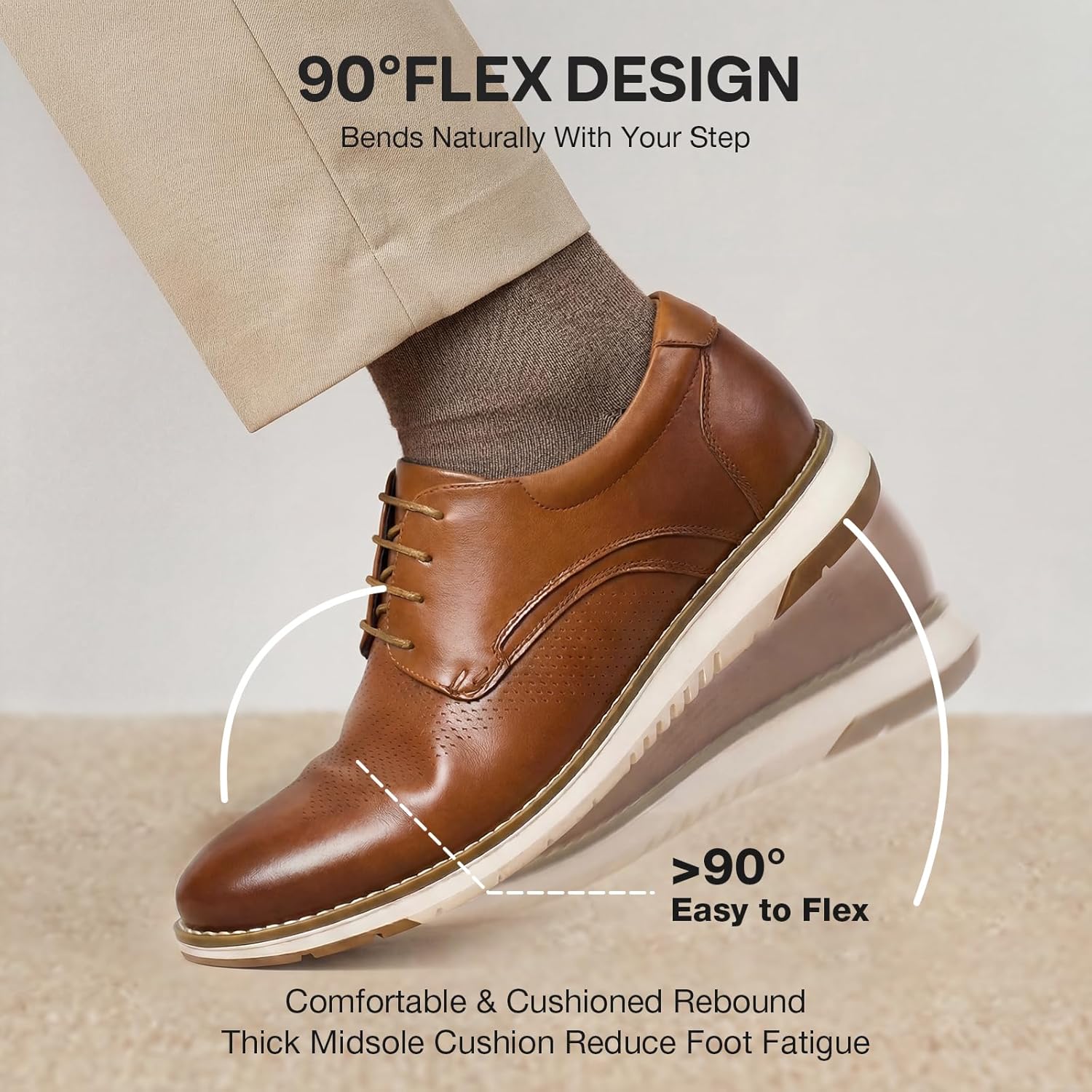 HEEZ Men's Dress Sneakers, Casual Dress Shoes for Men Comfortable, Breathable Wingtip Oxford Shoes for Business Formal Office Wedding Travel Daily