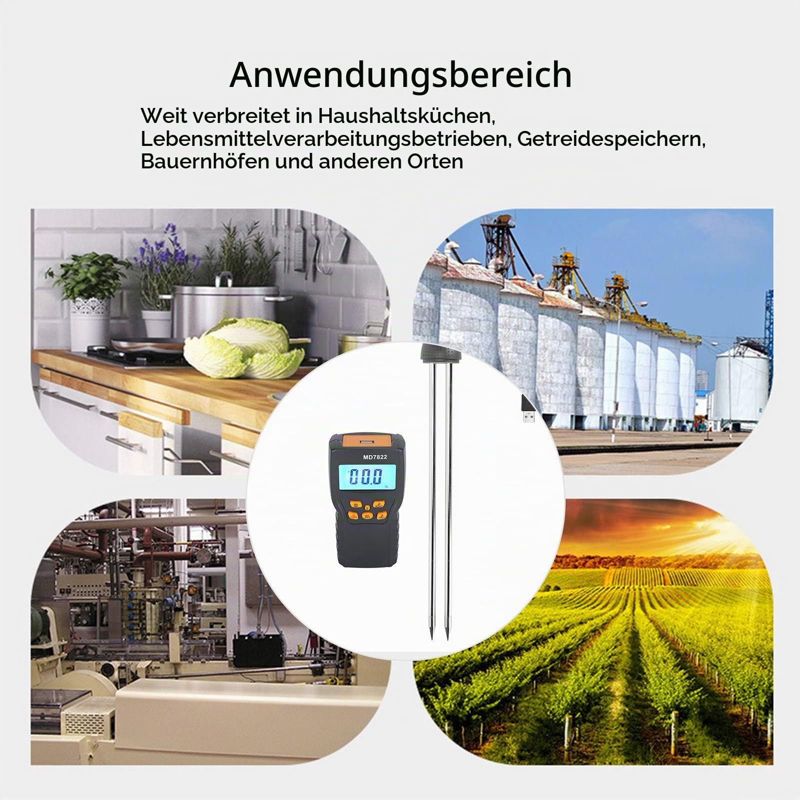 Feuchtigkeitsmesser mit langer Sonde für Getreide, Weizen, Reis, Mais, Hygrometer, Multifunktionales Küchenzubehör
