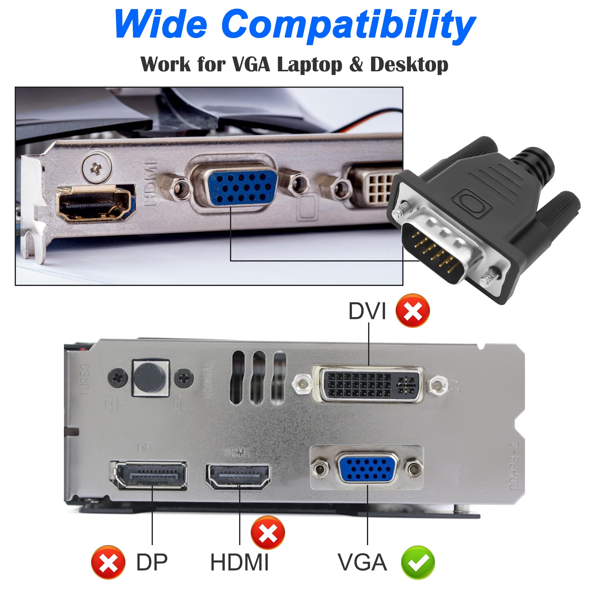 MEIRIYFA VGA Dummy Plug senza testa Ghost Display Emulatore, VGA Virtual Display RGB Monitor Dummy Plug senza testa Ghost Display Emulatore 1920x1080P@60Hz (2 Pack)