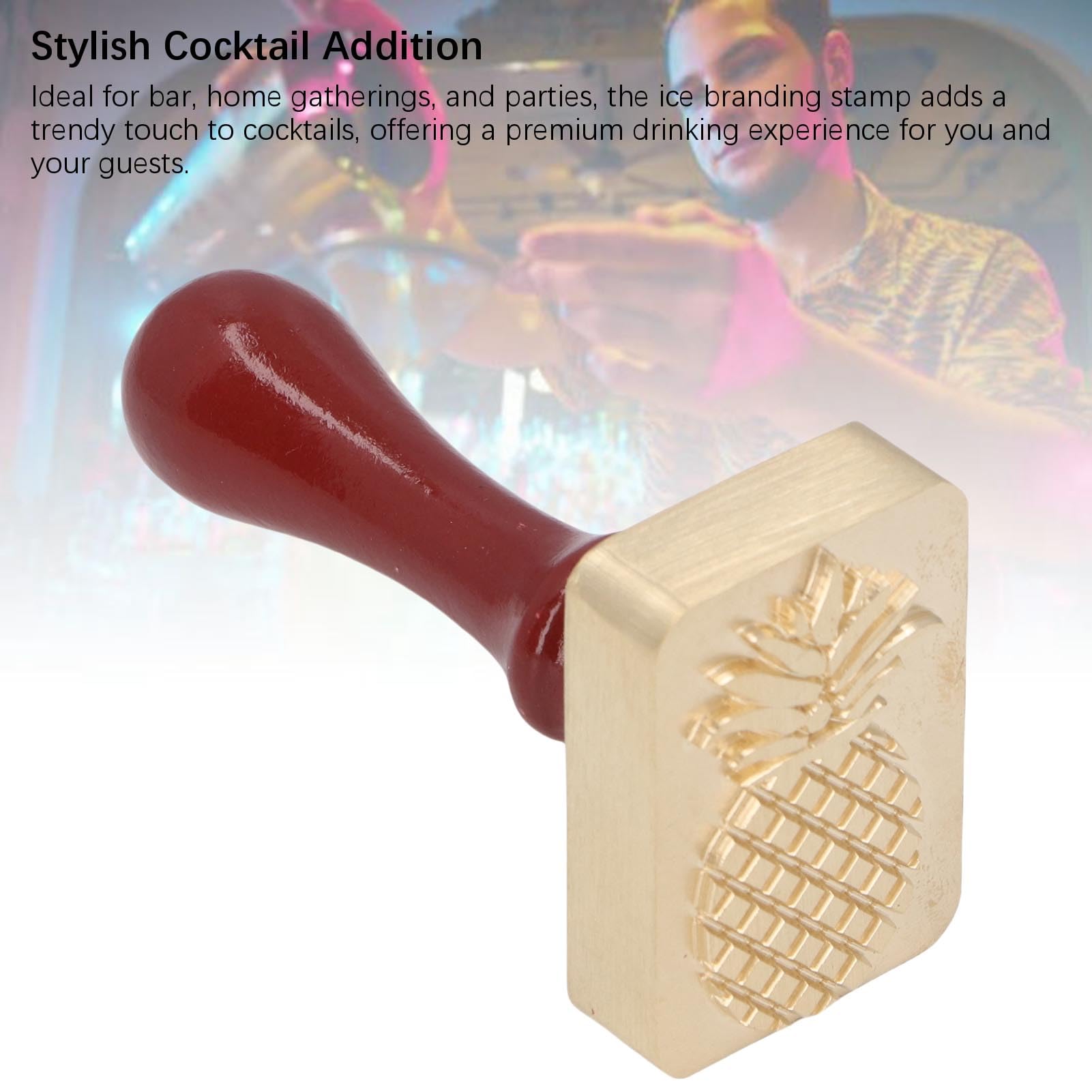 Sello de cobre para cubitos de hielo con mango de madera Herramienta de marca de hielo DIY de primera calidad para cócteles, whisky, bar, bodas, accesorios profesionales pa (Fruta)