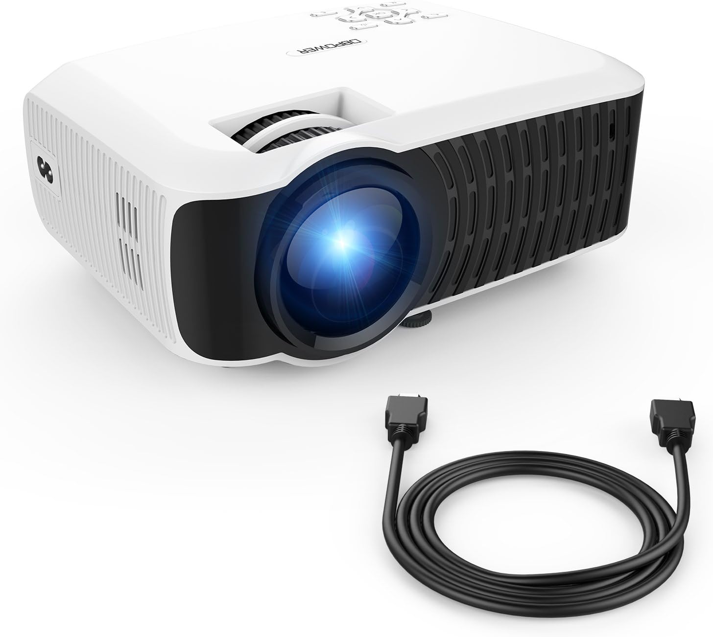 DBPOWER T22 HD Video Projector 2400 Lumens Supports 1080p with HDMI AV Cable for Multimedia Home Cinema, TVs, Laptops, Games, SD cards, iPads and iPhone and Android smartphones-White