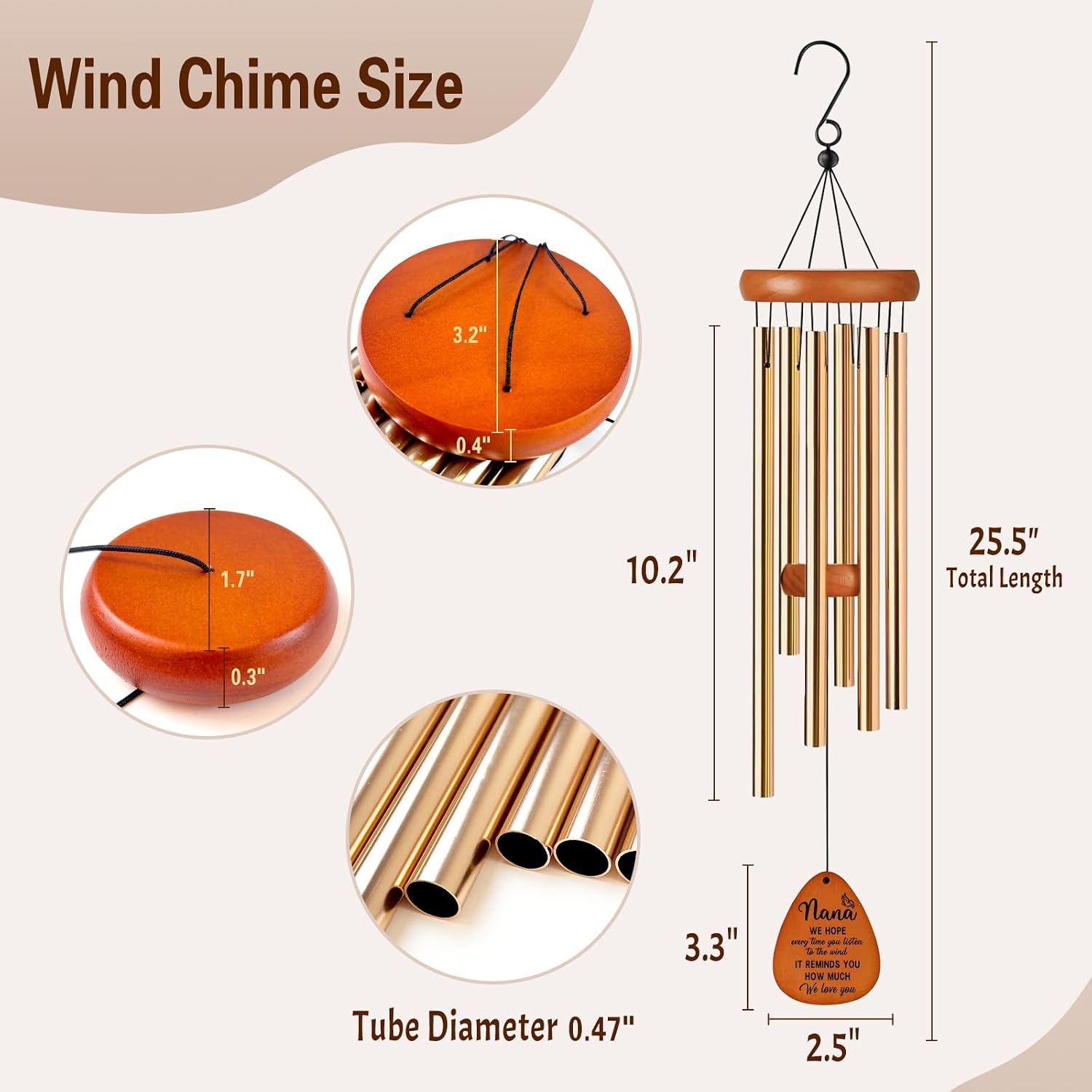 Gifts for Nana, Wind Chimes for Nana, Mother's Day Best Gift for Nana, Heartfelt Birthday Present from Grandkids, Unique Gifts Ideas for Mothers Day, Thanksgiving, Christmas, Festival (Gold) image 3