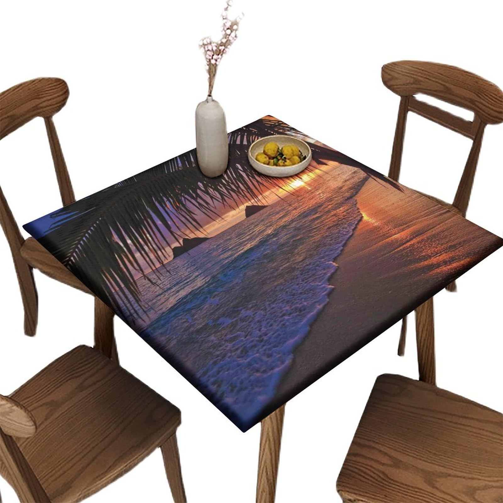 protectormax Square Fitted Polyester Tablecloth, Fit for 42" x 42" Square Table, Hawaii Beach Elastic Edge Home Decor Tablecloths, Oil & Dust Proof