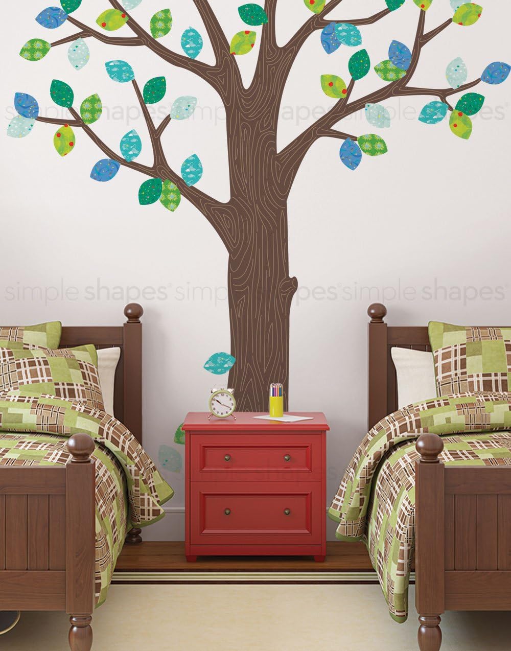 Simple Shapes Pattern Tree with Leaves Ceiling Style Wall Sticker - Peel and Stick - Winter-Grey