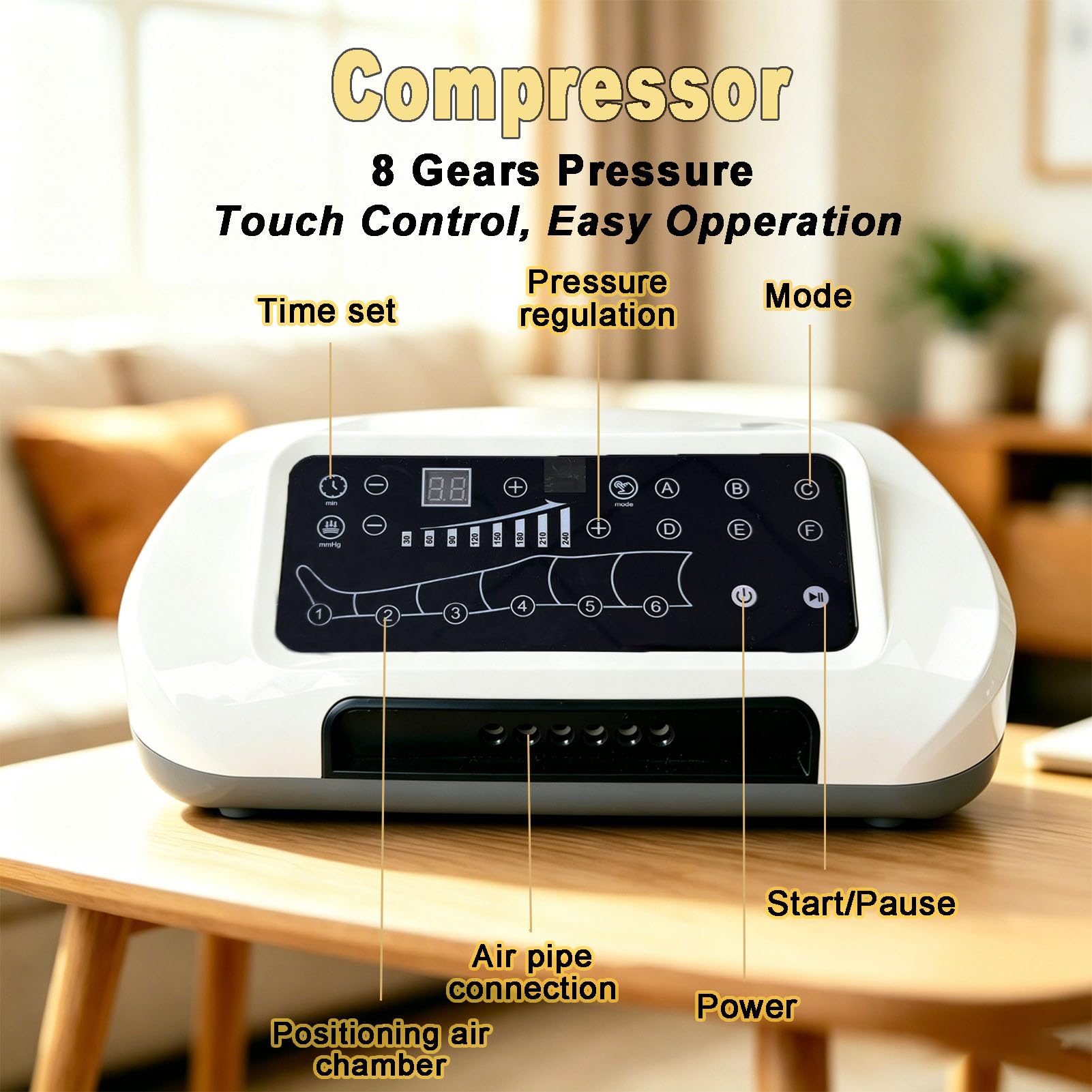 Presoterapia Piernas y Abdomen,Máquina de Presoterapia para Casa, Masajeador De Piernas Circulacion con 6 Cámaras,6 Modos, 20-250mmHg y 1-60mins,Zonas seleccionables por Separado