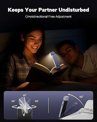 Miniatura 39 de 86lux Luz de libro, luz de lectura LED recargable con clip para uso en cama y noche, 3 temperaturas de color con atenuación continua, diseño de Oro
