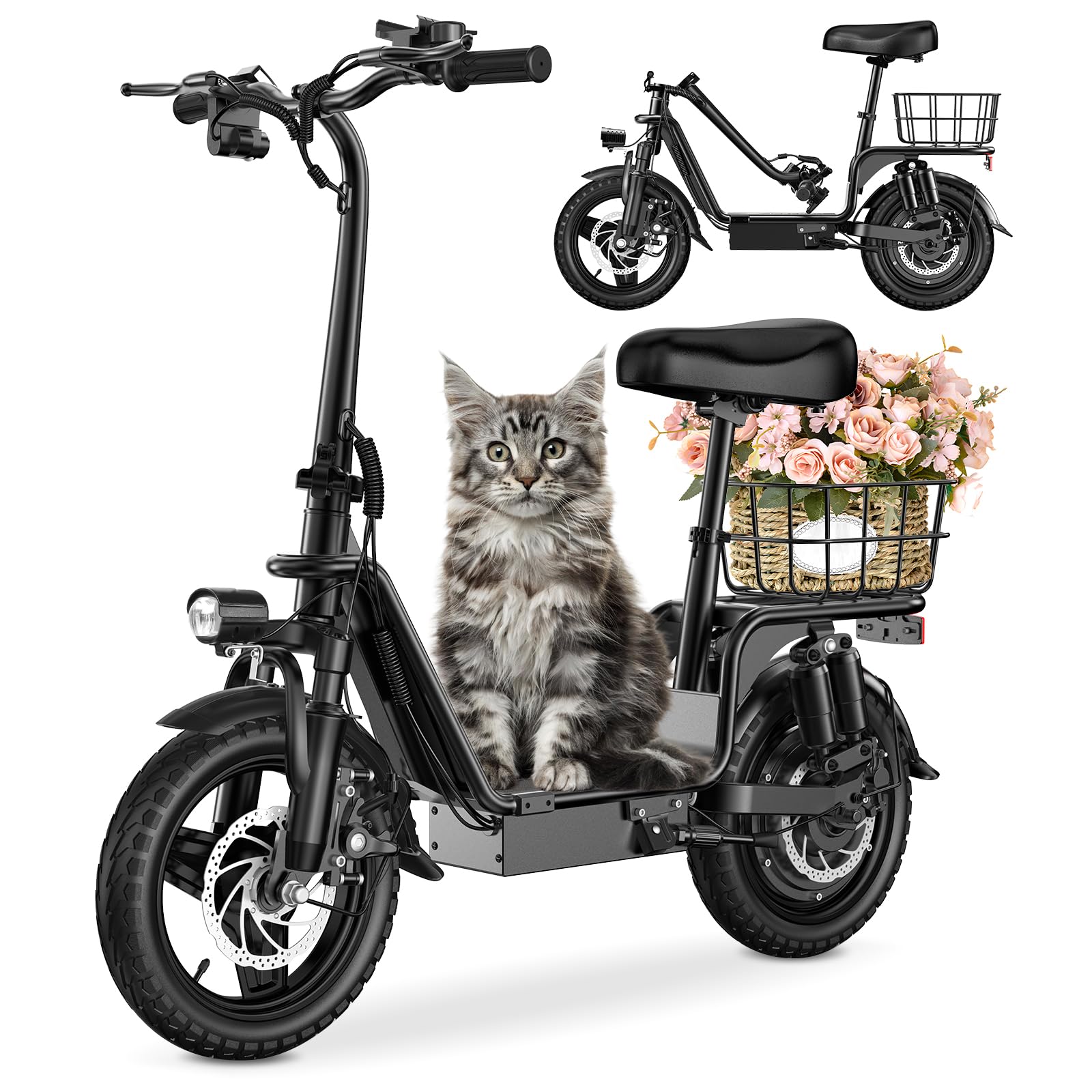 INSDRGN Adults Electric Scooter with Seat, 48V 10.4AH Foldable Electric Scooter,14