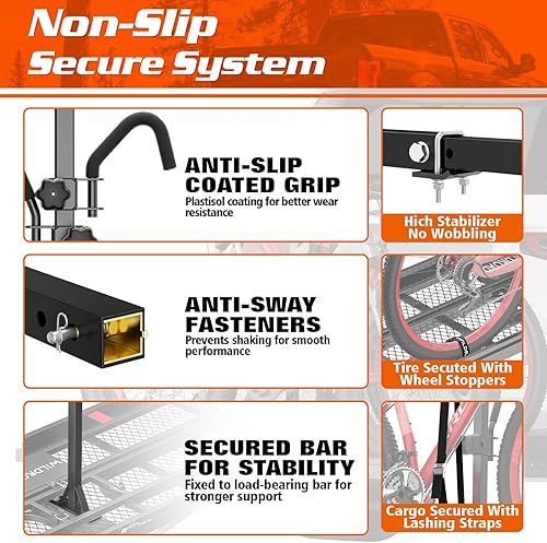 Miniatura 4 de Wildroad Transportador de carga de enganche con portabicicletas de 60 x 24 x 14 pulgadas, portador de carga plegable para remolque de 500 libras de
