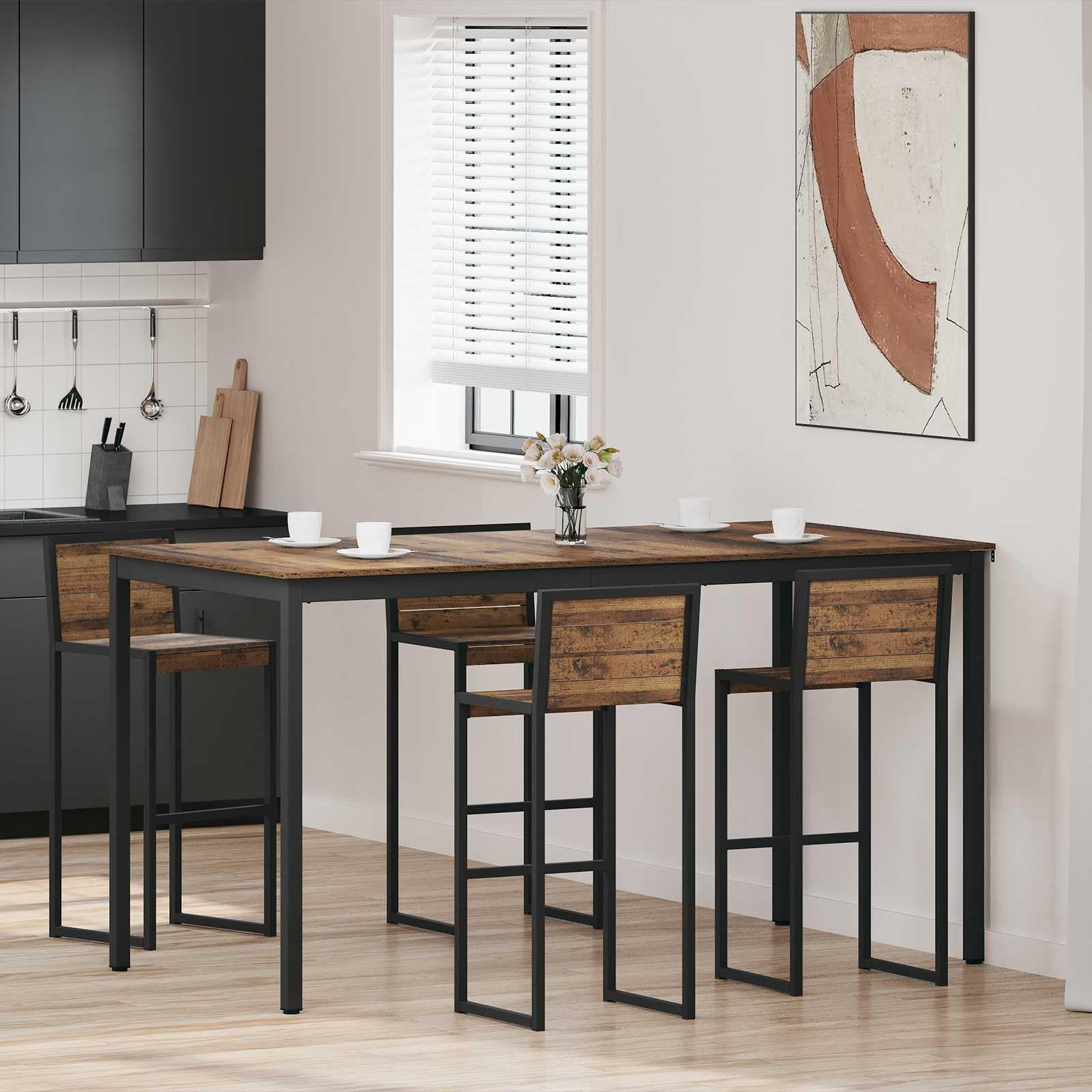 Table mange-debout rectangulaire bois métal 200x100cm, grande table de bar